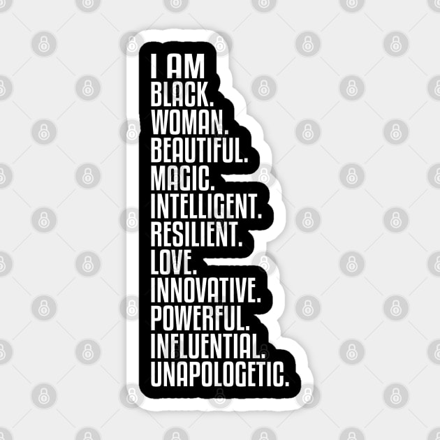 I Am Black, Woman, Beautiful. | African American | Black Lives | Black Women Matter Sticker by UrbanLifeApparel